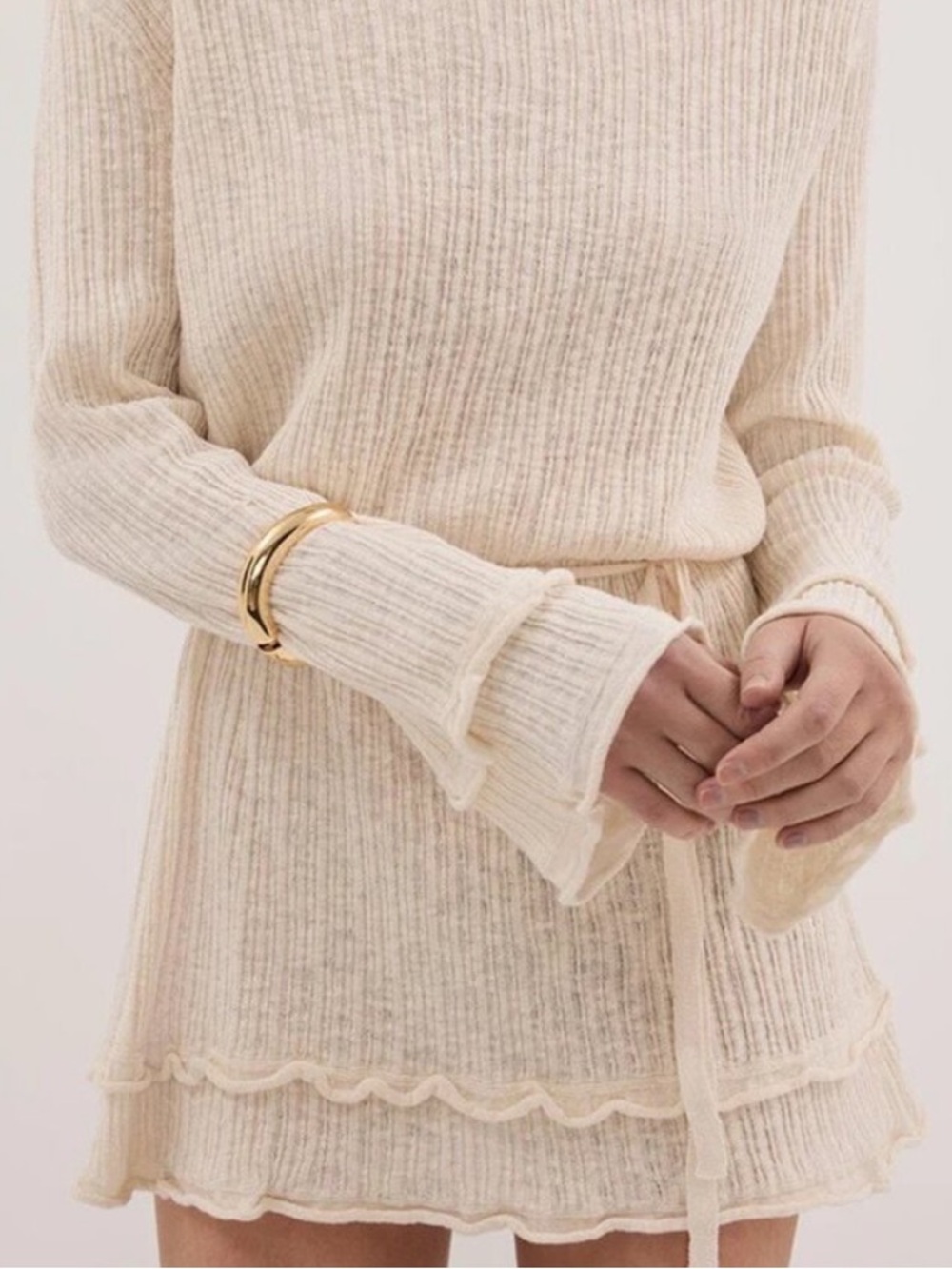 MESHKI Max Natural Knit Mini Dress | Long Sleeve - Picture 2 of 5